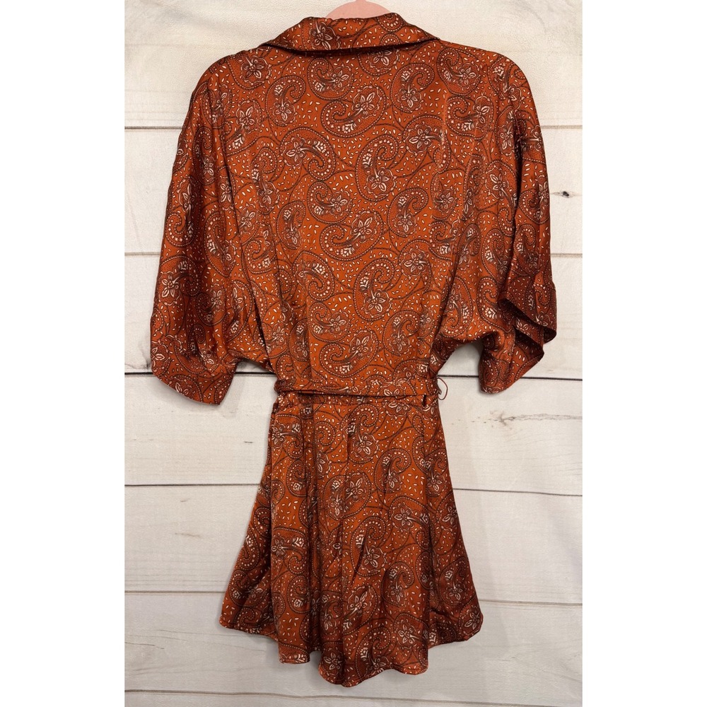 VICI Paisley Print Button Down Kimono Sleeve Shirt Dress Rust‎ S - Picture 8 of 8